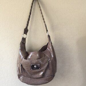 Rosetti Croc-Embossed Tan Shoulder Bag – Glossy Finish & Braided Strap